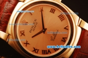 Rolex Cellini Swiss Quartz Rose Gold Case with Rose Gold Dial and Brown Leather Strap-Roman Markers