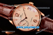 IWC Portugieser Hand-Wound Asia 6497 Manual Winding Rose Gold Case with White Dial Brown Leather Strap and Arabic Numeral Markers