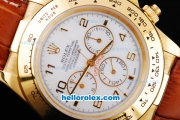 Rolex Daytona Oyster Perpetual Chronometer Automatic Gold Case with White Dail and Number Marking-Leather Strap