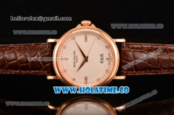 Patek Philippe Calatrava Miyota Quartz Rose Gold Case with White Dial and Diamonds Markers