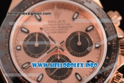 Rolex Daytona Chronograph Swiss Valjoux 7750 Automatic Rose Gold Case with Rose Gold Dial Stick Markers and Black Leather Strap (JF)