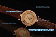 Chopard Happy Sport Swiss Quartz Movement Diamond Bezel with Rose Gold Case and Brown Leather Strap