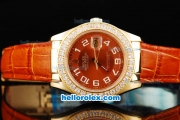 Rolex Datejust Oyster Perpetual Automatic Movement RG Case with Orange Dial and Numeral Marker-Diamond Bezel