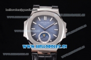 Patek Philippe Nautilus Miyota 9015 Automatic Steel Case with Blue Dial Black Leather Strap and Stick Markers