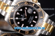 Rolex Submariner Swiss ETA 2836 Automatic Two Tone Case/Bracelet with Black Dial and Dot Markers (BP)