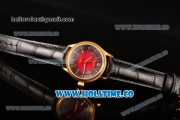 Rolex Cellini Time Asia 2813 Automatic Yellow Gold Case with Black/Red Dial and Stick Markers