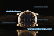 Rolex Cellini Swiss Quartz Steel Case with Dark Blue Dial and Black Leather Strap-Numeral Markers