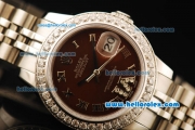 Rolex Datejust Automatic Movement ETA Coating Case with Brown Dial and Diamond Bezel-Steel Strap