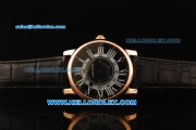 Cartier Rotonde de Cartier Automatic Movement Rose Gold Case with Black Dial and Black Leather Strap