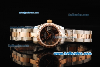 Rolex Datejust Oyster Perpetual Automatic Movement Steel Case with Diamond Rose Gold Bezel and Two Tone Strap-Lady Model