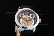 Glashutte Original PanoMatic Regulator Tourbillon Automatic Movement with Black Dial and Silver Case-Leather Strap