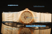 Omega Constellation Swiss Quartz Steel Case with Rose Gold Bezel and Silver Dial-Rose Gold Stick Markers