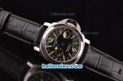 Panerai Luminor GMT PAM 244 Swiss Valjoux 7750 Automatic Steel Case with Black Dial and Black Leather Strap-1:1 Original