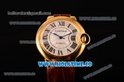 Cartier Ballon Bleu De Medium Asia 4813 Automatic Yellow Gold Case with Silver Dial and Brown Leather Strap - Roman Numeral Markers (GF)