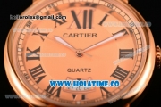 Cartier Rotonde De Miyota Quartz Rose Gold Case with Brown Leather Strap and Rose Gold Dial - Roman Numeral Markers