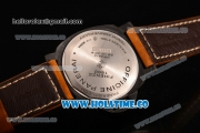 Panerai Luminor Base Logo PAM 360 Swiss ETA 6497 Manual Winding Carbon Fiber Case with Black Dial Brown Leather Strap and Yellow Stick/Arabic Numeral Markers (H)