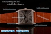 Franck Muller Master Square Swiss ETA 2824 Automatic Steel Case Diamond Bezel with Brown Leather Strap and Diamond Dial