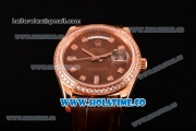 Rolex Day-Date Asia Automatic Rose Gold Case with Diamonds Markers Brown Dial - Diamonds Bezel (BP)