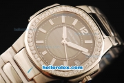 Patek Philippe Nautilus Swiss Quartz Movement Full Steel with Black Dial and Diamond Bezel