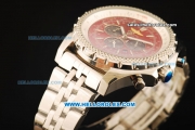 Breitling Bentley Chronograph Quartz Movement Red Dial with Three Small Dial and Silver Case-SS Strap