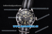Rolex Submariner Vintage Asia 2813 Automatic Steel Case with Black Dial Stick/Arabic Number Markers and Black/Grey Nylon Strap
