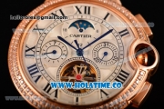 Cartier Ballon Bleu De Tourbillon Moonphase Asia Automatic Rose Gold Case with White Dial and Roman Numeral Markers - Diamonds Bezel