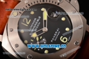 Panerai Luminor Submersible PAM 024 Swiss Valjoux 7750 Automatic Steel Case with Brown Leather Strap Black Dial and Luminous Markers (H)