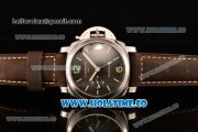 Panerai Luminor 1950 3 Days GMT Clone P.9000 Automatic Steel Case with Black Dial and Brown Leather Strap - Green Markers (KW)