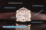 Cartier Calibre De Swiss ETA 2824 Automatic Steel Case with White Dial and Brown Leather Strap