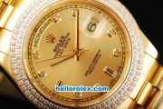 Rolex Day-Date II Automatic Movement Full Gold with Double Row Diamond Bezel-Gold Dial and Diamond Markers