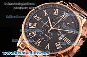 IWC Portuguese Chrono Japanese Miyota OS10 Quartz Rose Gold Case with Roman Markers Black Dial and Rose Gold Strap