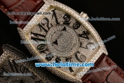 Franck Muller Cintree Curvex Ronda 762 Quartz Steel/Diamond Case with Diamond Dial and Brown Leather Strap