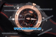 Linde Werdelin Spidolite II Tech Gold Swiss Valjoux 7750 Automatic Forge Carbon Case with Skeleton Dial Stick Markers and Black Leather Strap