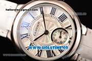 Cartier Ballon Bleu De Small Swiss Quartz Steel Case with White Dial Black Roman Numeral Markers and White Leather Strap