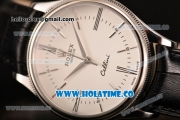 Rolex Cellini Time Asia 2813 Automatic Steel Case with Black Leather Strap and White Dial (BP)