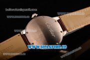 Cartier Rotonde De Swiss Quartz Steel Case with Brown Guilloche Dial and Brown Leather Strap
