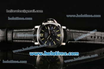 Panerai PAM 090 Luminor Power Reserve Automatic Movement Steel Case with Black Grid Dial and Black Leather Strap