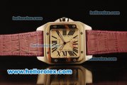 Cartier Santos 100 Automatic ETA Coating Case with White Dial and Plum Leather Strap