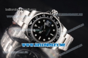 Rolex GMT-Master II Clone Rolex 3186 Automatic Stainless Steel Case/Bracelet with Black Dial and Dot Markers Black Bezel (BP)