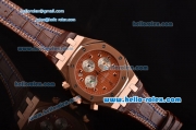 Audemars Piguet Royal Oak Chronograph Miyota OS20 Quartz Rose Gold Case with Brown Leather Strap Brown Dial and Three Steel Subdials