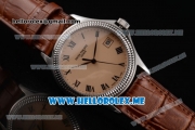 Patek Philippe Calatrava Miyota 9015 Automatic Steel Case with Rose Gold Dial Brown Leather Strap and Roman Numeral Markers