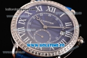 Cartier Rotonde De Asia Manual Winding Steel Case with Blue Dial Diamonds Bezel and White Roman Numeral Markers