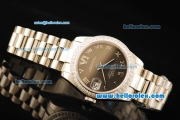 Rolex Datejust Automatic Movement Full Steel with ETA Coating Case and Chocolate Dial-Diamond Bezel