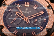 Hublot Big Bang Bezel Swiss Valjoux 7750 Automatic Rose Gold Case with Diamond Bezel and Black Dial-Black Rubber Strap