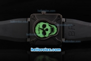 Bell & Ross BR 01-94 Automatic Movement with PVD Case and Green skeleton Dial-Black Rubber Strap