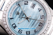 Rolex Day-Date Oyster Perpetual with Diamond Bezel,Light Ocean Blue Dial and Black Number Marking
