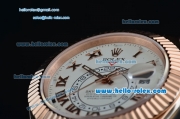 Rolex Sky-Dweller Asia 2813 Automatic Rose Gold Case with Black Leather Strap and White Dial Roman Markers