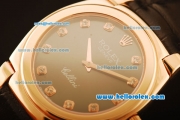 Rolex Cellini Swiss Quartz Rose Gold Case with Brown Dial and Black Leather Strap-Diamond Markers