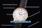 Glashutte Senator Automatic Miyota 9015 Automatic Rose Gold Case with White Dial Diamonds Bezel and Black Leather Strap