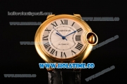 Cartier Ballon Bleu De Medium Asia 4813 Automatic Yellow Gold Case with Silver Dial Red Leather Strap and Roman Numeral Markers (GF)